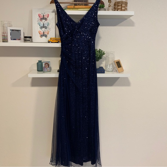 {Ralph Lauren} Navy blue sequined gown. - Picture 6 of 8